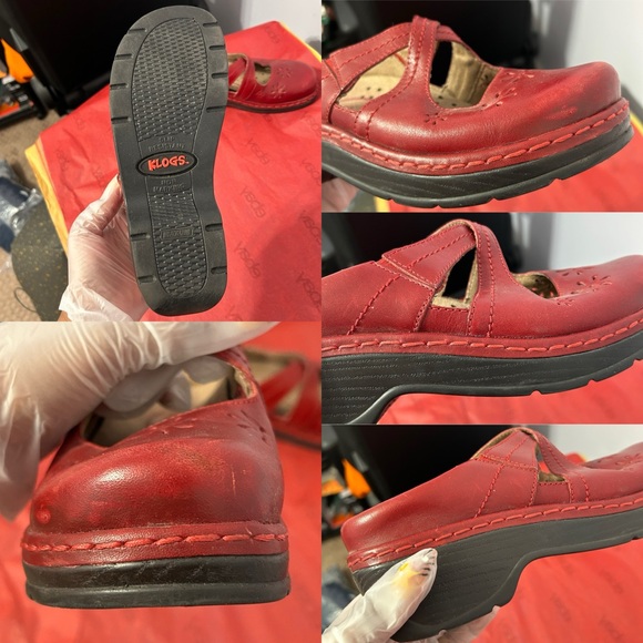 Klogs Red Leather Upper Floral Cutout Slip On Mary Janes Size 8M - “Sander” - Picture 3 of 16